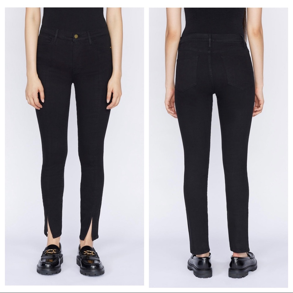 Frame NWT Black High Rise Le High Skinny Front Split in Film Noir Jeans Sz 26